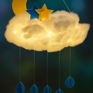 雲朵燈DIY親子手作作品，附星星與月亮裝飾，適合兒童參加的假日親子課程